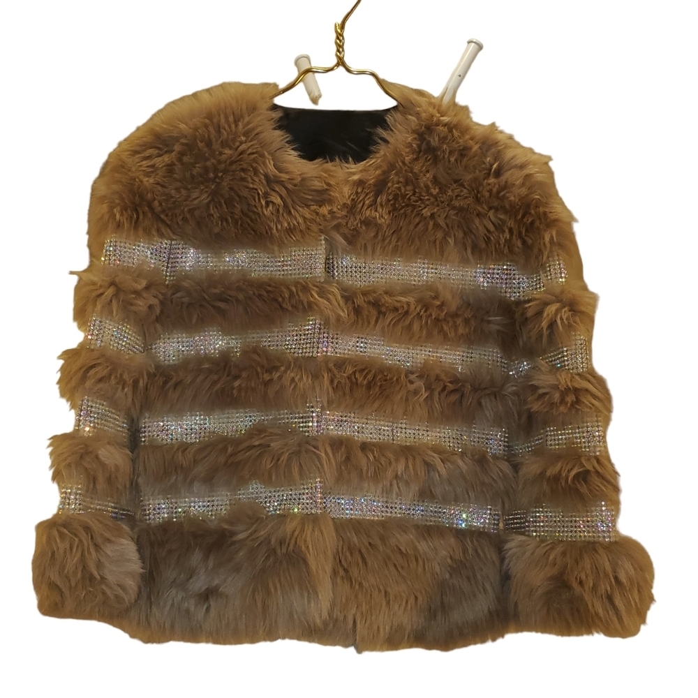 FAUX Fur + Rhinestone Coat - Picture 2 of 6